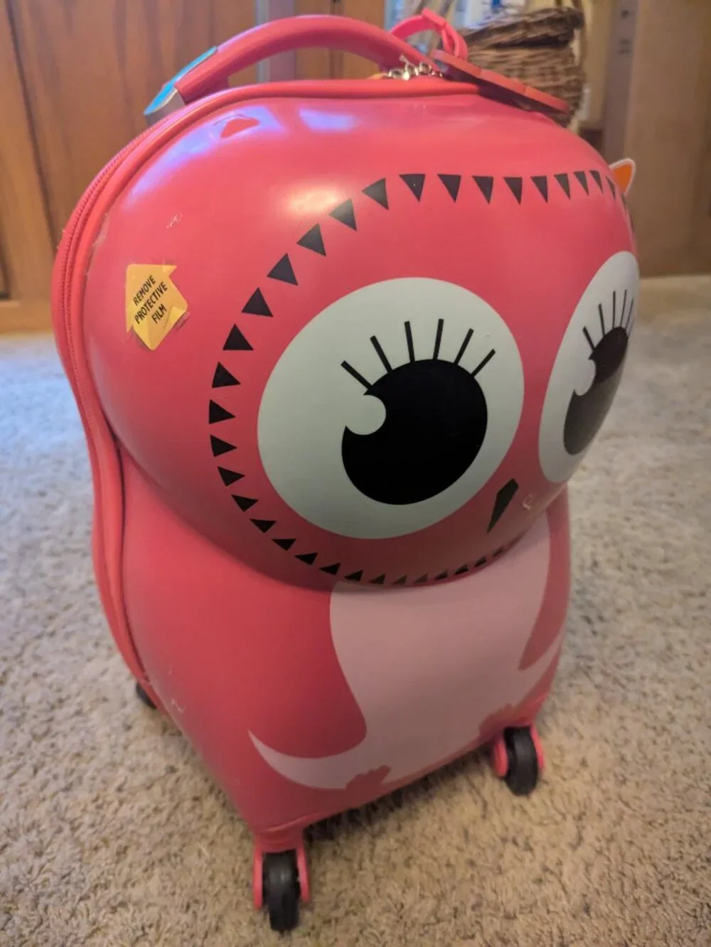 Cute childs carry-on suitcase- pink owl